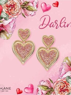 Park Lane Gold-Tone Pink Crystal Heart Drop Earrings - Darling Collection